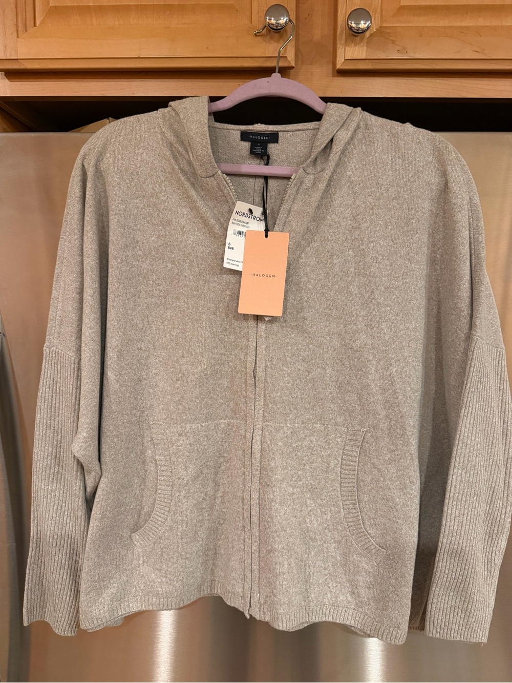 Halogen Taupe Zip-Front Hoodie Sweater